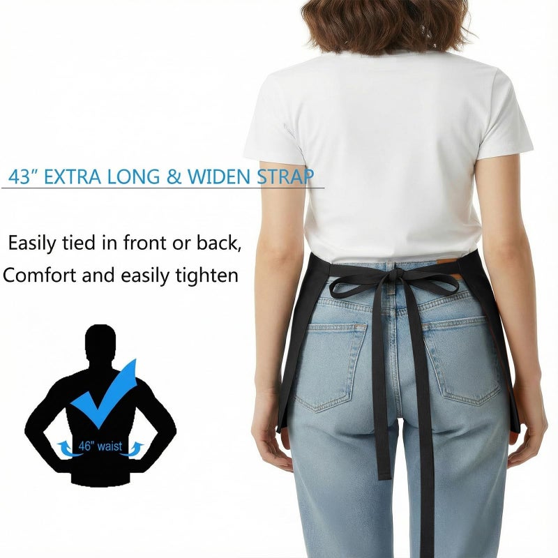 BOHARERS Waist Apron with 3 Pockets 6 Pack - Black Waitress Server Short Apron - Image 4